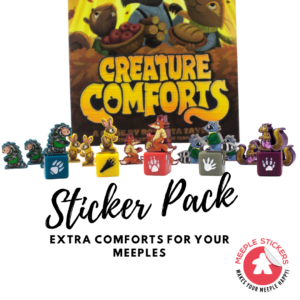 High-quality Creature Comforts sticker set for enhancing board game meeples, offered by Meeplestickers