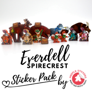 Premium Spirecrest stickers enhancing Everdell game meeples with vibrant, detailed designs