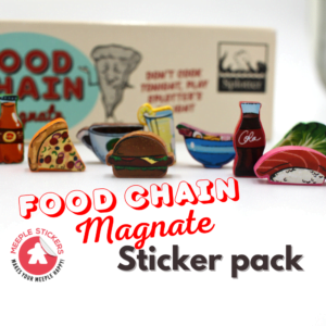 Vibrant and thematic Food Chain Magnate sticker pack for enhancing board game pieces