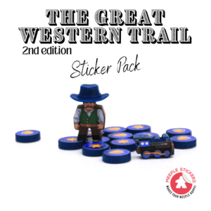 Premium meeple stickers for Great Western Trail 2nd Edition – durable and colorful enhancements for board gaming.